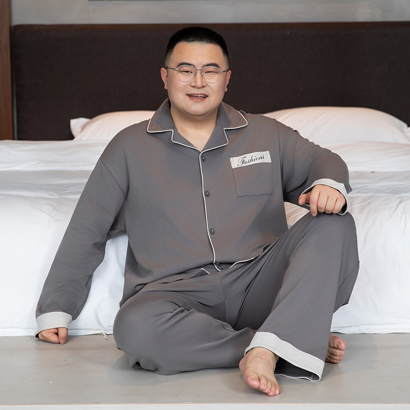Herren-Pyjama-Set, Baumwolle, mit Revers, große Größen