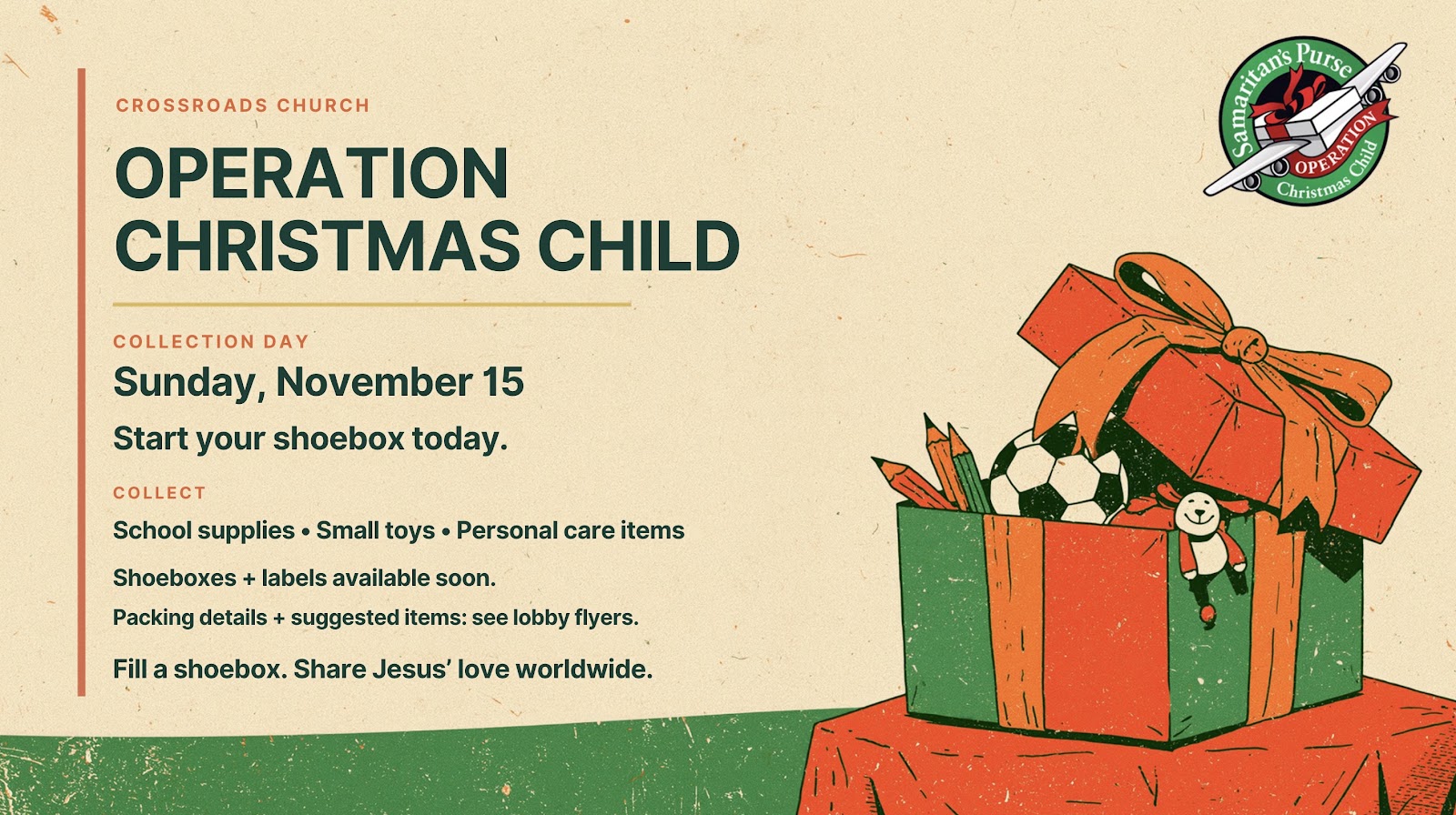 Operation Christmas Child: Collection Day Sunday, November 15