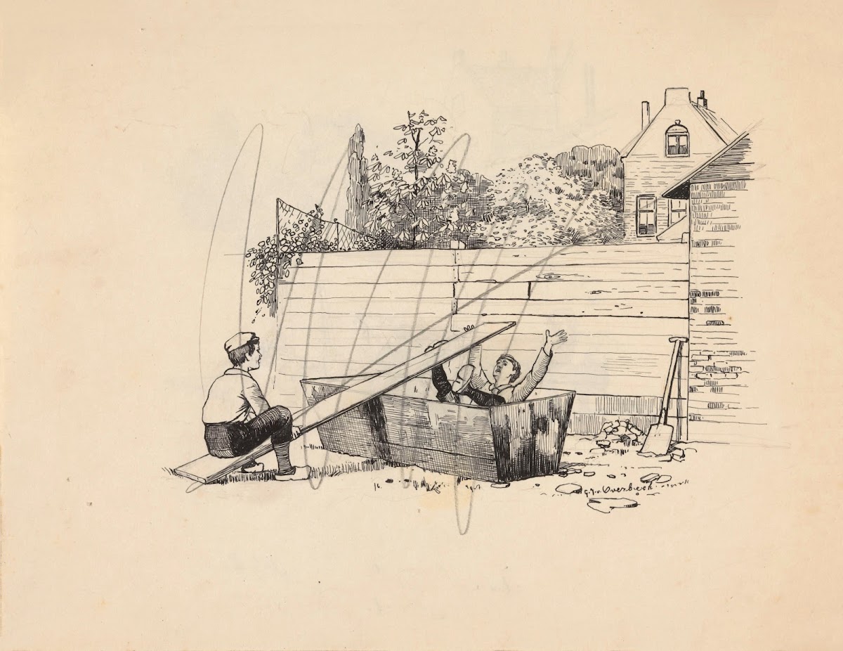 Jongens spelen met een bak en plank 1892   1947