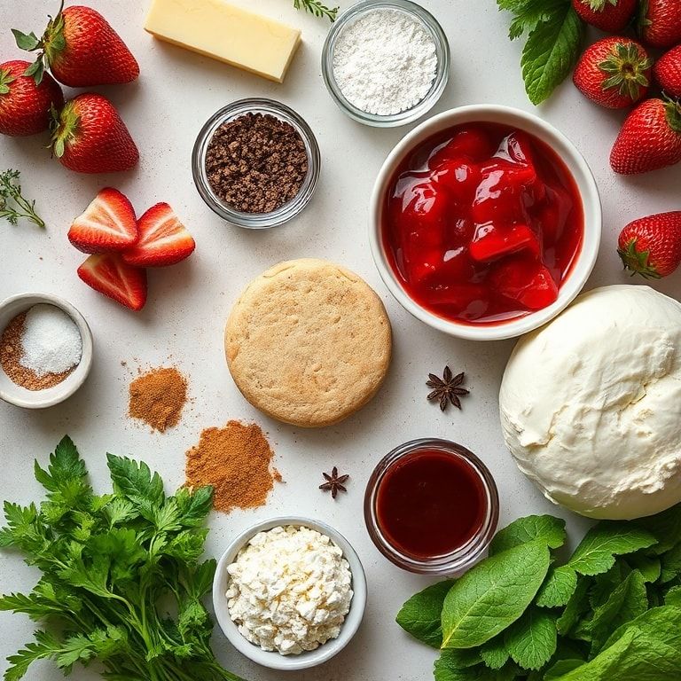 Ingredients for Creamy Strawberry Cheesecake Cookies with Homemade Jam: Easy Homemade Sweet Treat