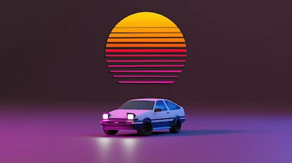 Vaporwave Delorean 4K Wallpaper Background