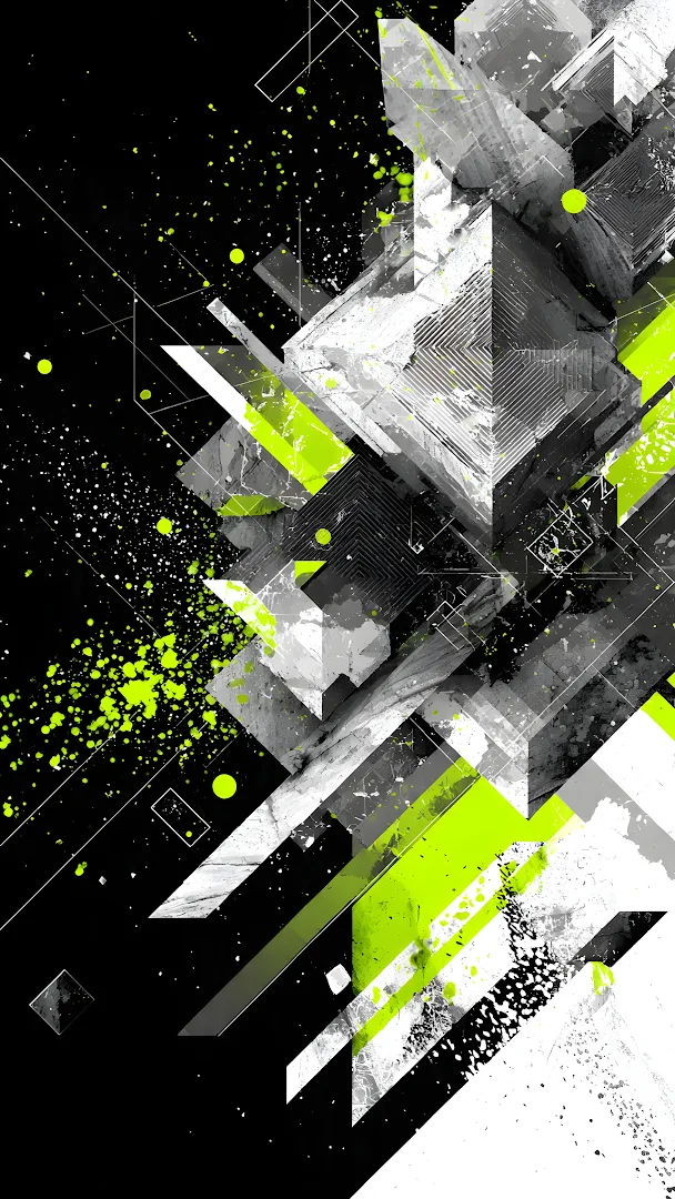 Abstract Neon Green Geometric Grunge Splatter Design
