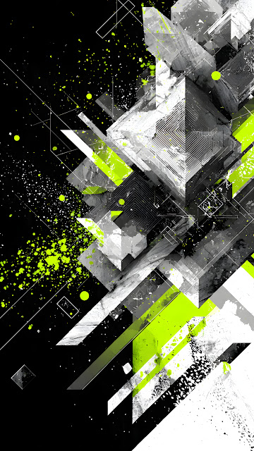 Abstract Neon Green Geometric Grunge Splatter Design - Free mobile Wallpaper