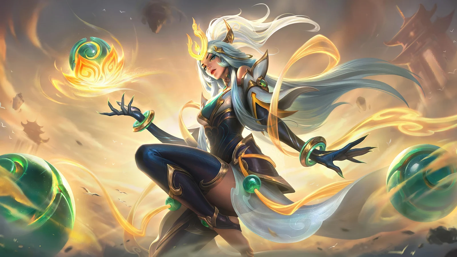 Jade Dragon Goddess Summoning Light - Digital Game Art 4K Wallpaper (3840x2160)