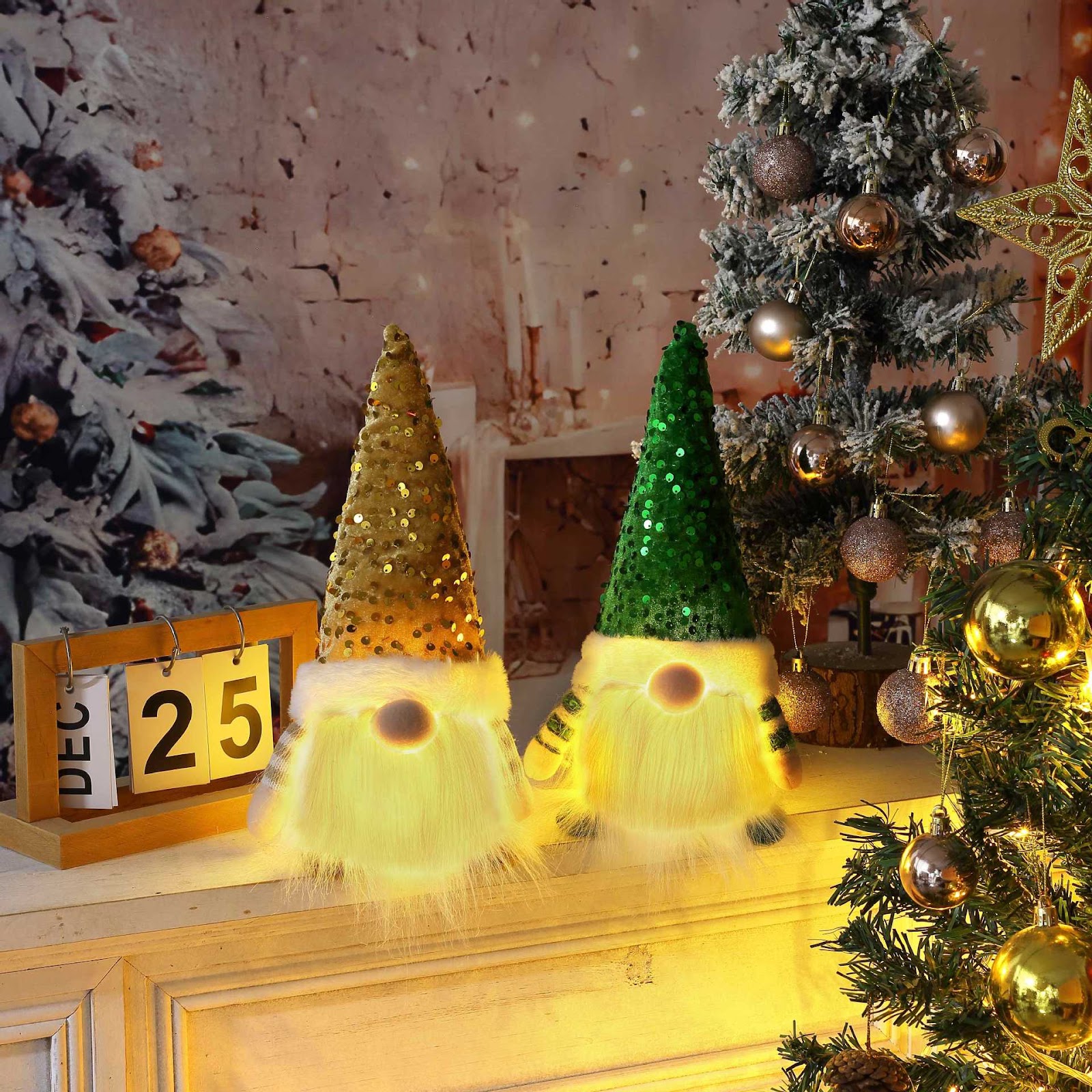 Illuminated Christmas Gnome Figure with Sequined Hat