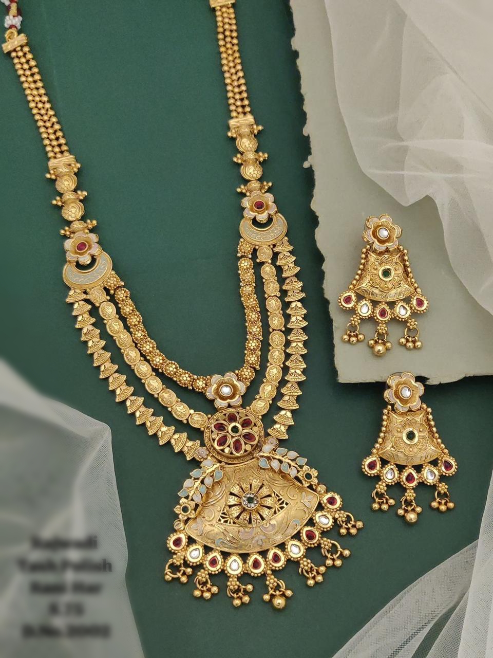 Traditional Rajasi Vriksha Antique Temple Jewellery Set with Earrings for Women