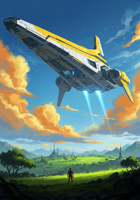 Epic Spaceship Landing Lush Planet