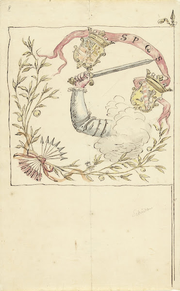 Ontwerp voor een banier met de wapens van Prins Willem I en Schiedam 1677   1755