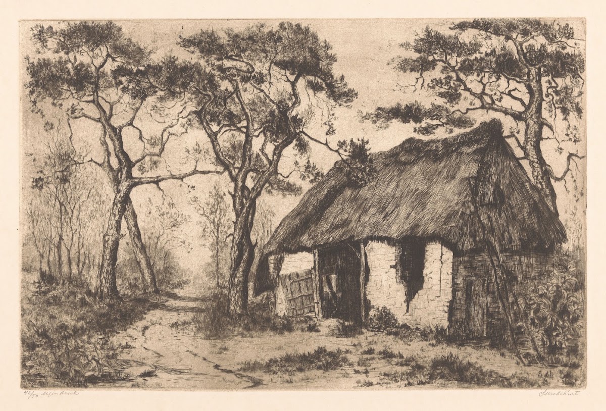 Landweg met vervallen schuur 20th century