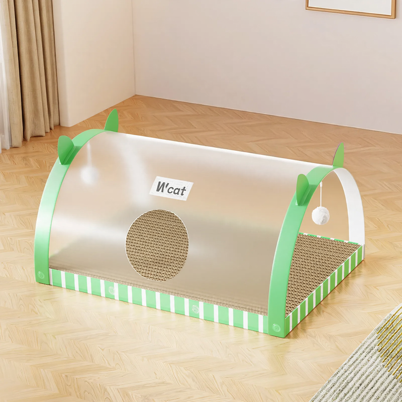Scratching board and tunnel made of corrugated cardboard for cats