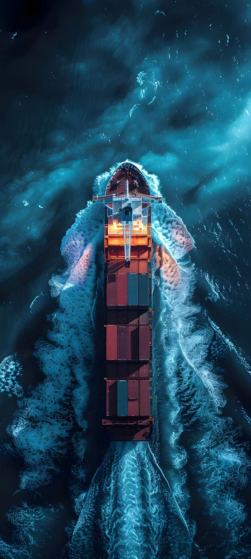 Aerial View Container Ship Deep Ocean Turquoise Wake - Free 4K mobile Wallpaper