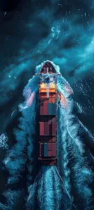 Aerial View Container Ship Deep Ocean Turquoise Wake