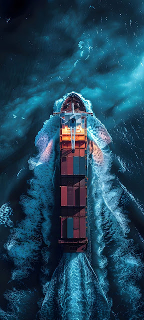 Aerial View Container Ship Deep Ocean Turquoise Wake - Free mobile Wallpaper
