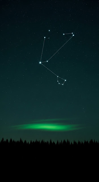 The Big Dipper Constellation Over a Silhouetted Forest and Glowing Night Sky - Free mobile Wallpaper