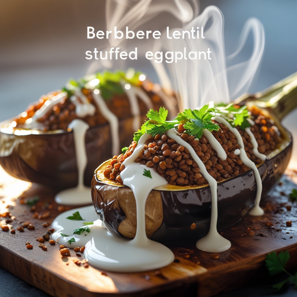Berbere-Spiced Lentil & Tahini Stuffed Eggplant Power Boats