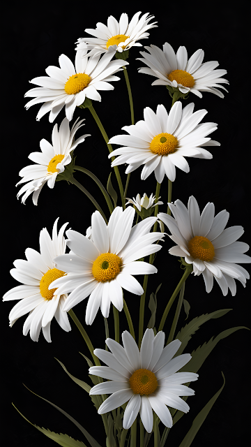 High Contrast White Daisies on Black Minimalist - Free mobile Wallpaper