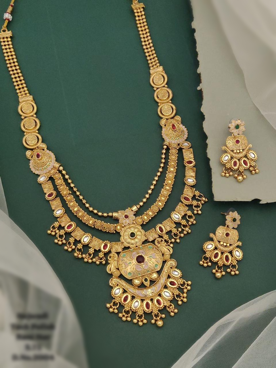 Traditional Rajasi Vriksha Antique Temple Jewellery Set with Earrings for Women