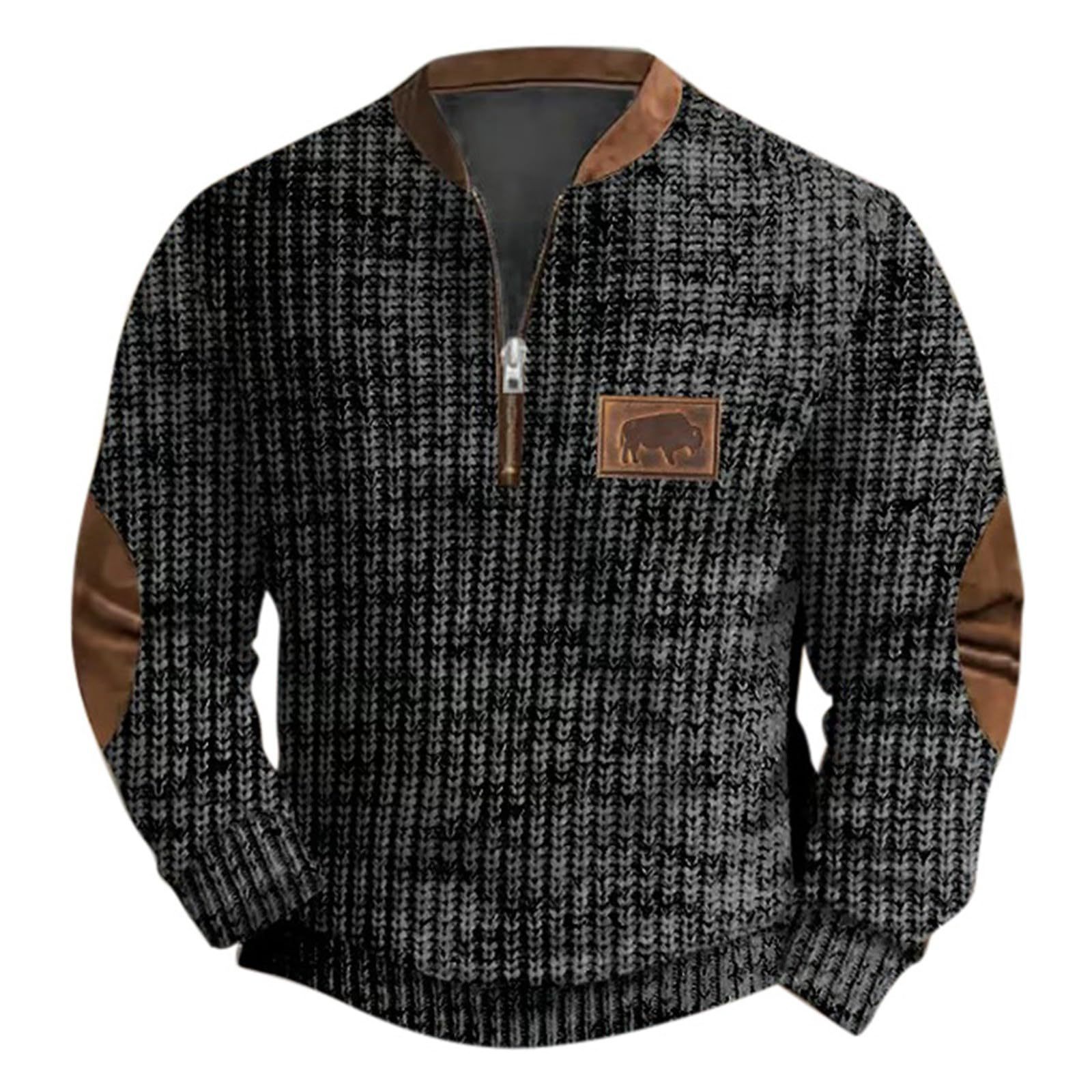 Men's sweatshirt with 3D print and half zipper