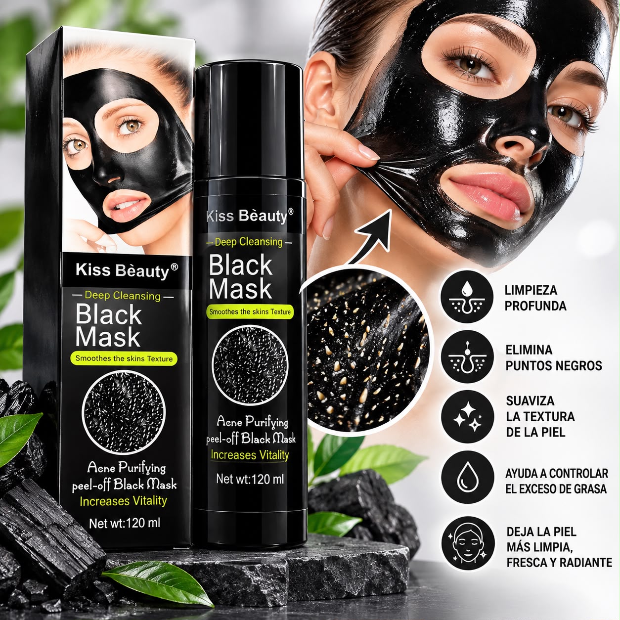 Mascarilla facial negra peel-off Kiss Beauty 120 ml