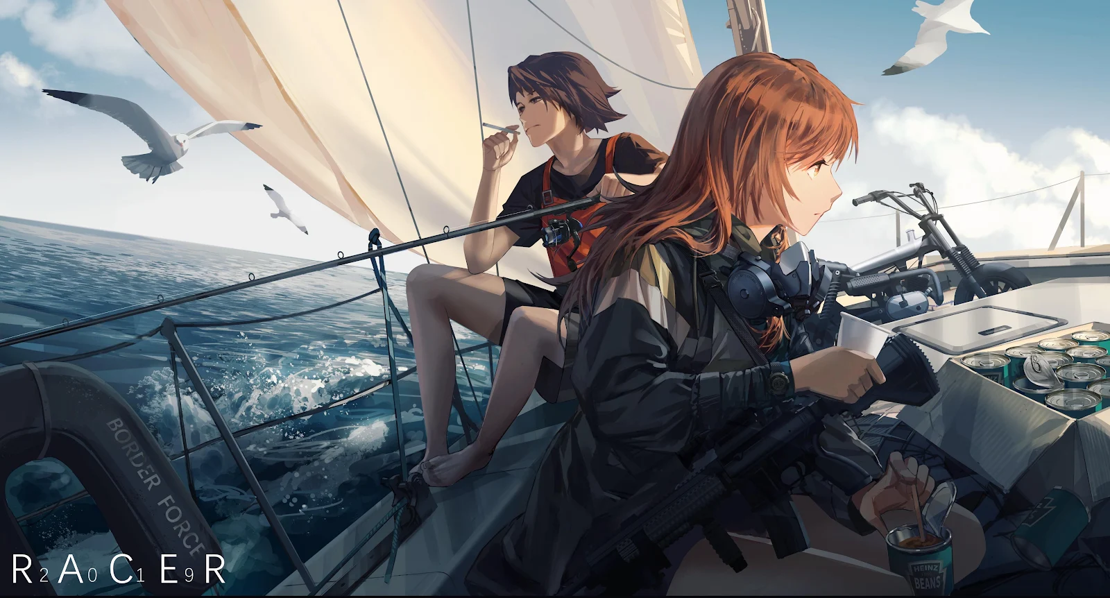 Racer Border Force On Sailboat - Digital Anime Art 4K Wallpaper (4500x2423)