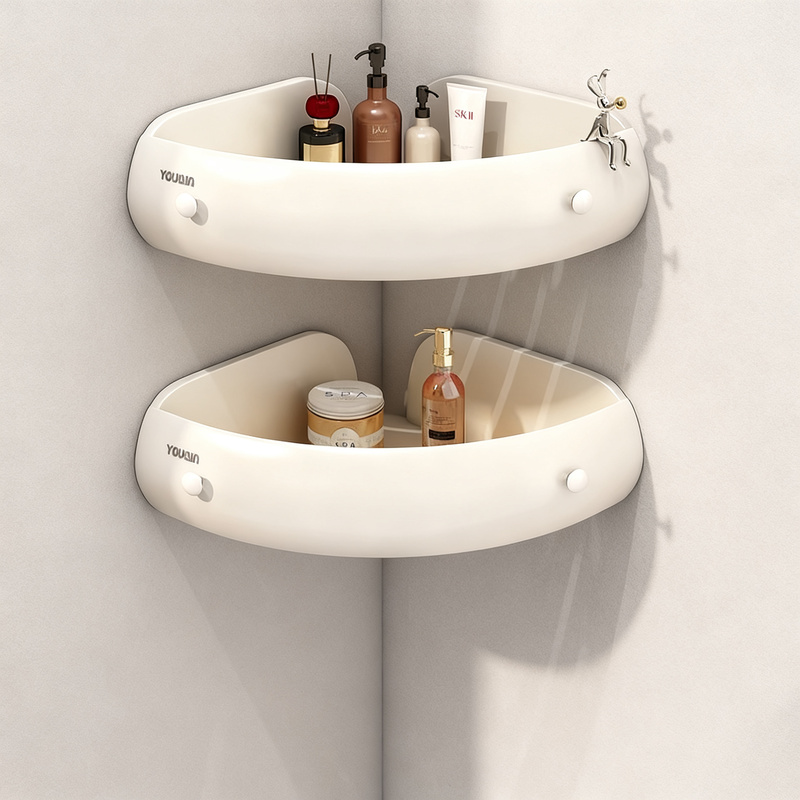 Corner shelf for bathroom, aluminum, no drilling