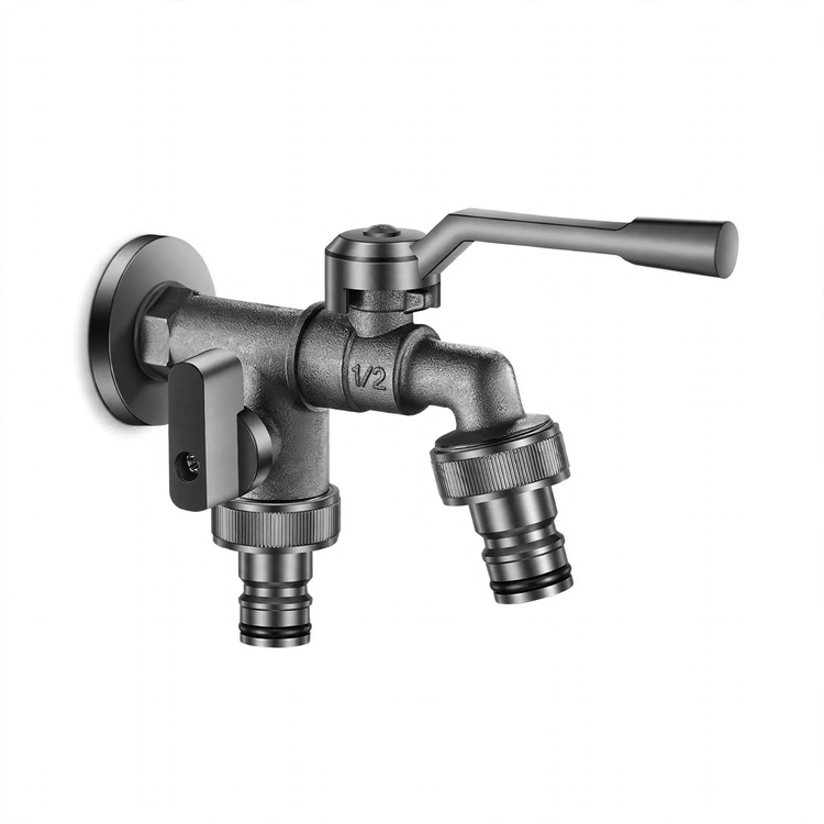 Outdoor faucet with double outlet, frost-resistant
