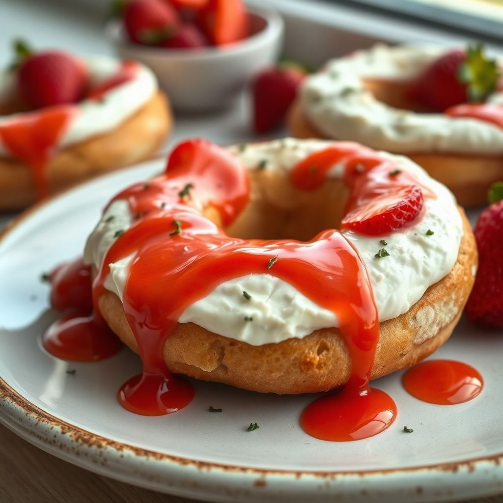 Fresh Strawberry Bagels with Homemade Cream Cheese Spread (Easy Brunch) finished