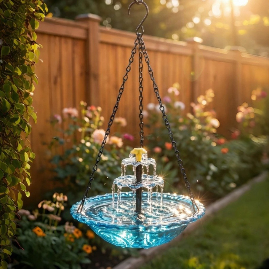Solar-Powered Birdbath with Fountain Feature