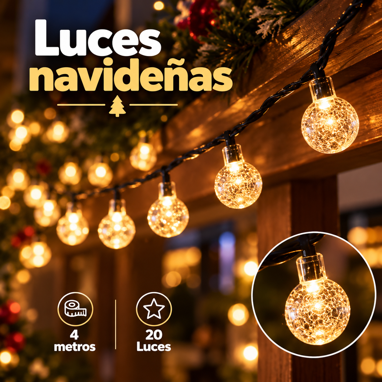 Guirnalda de 20 luces LED con esferas de cristal 4 m
