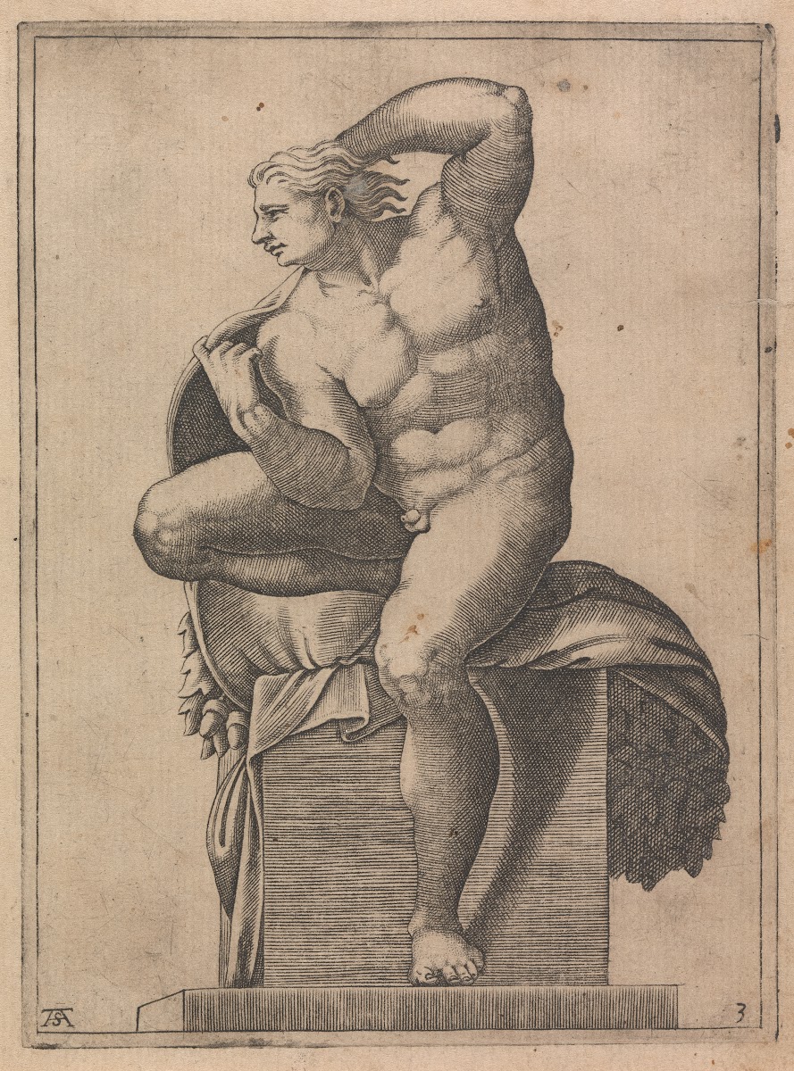 Male Nude from Panel of God Separating Light from Dark 1550 1585