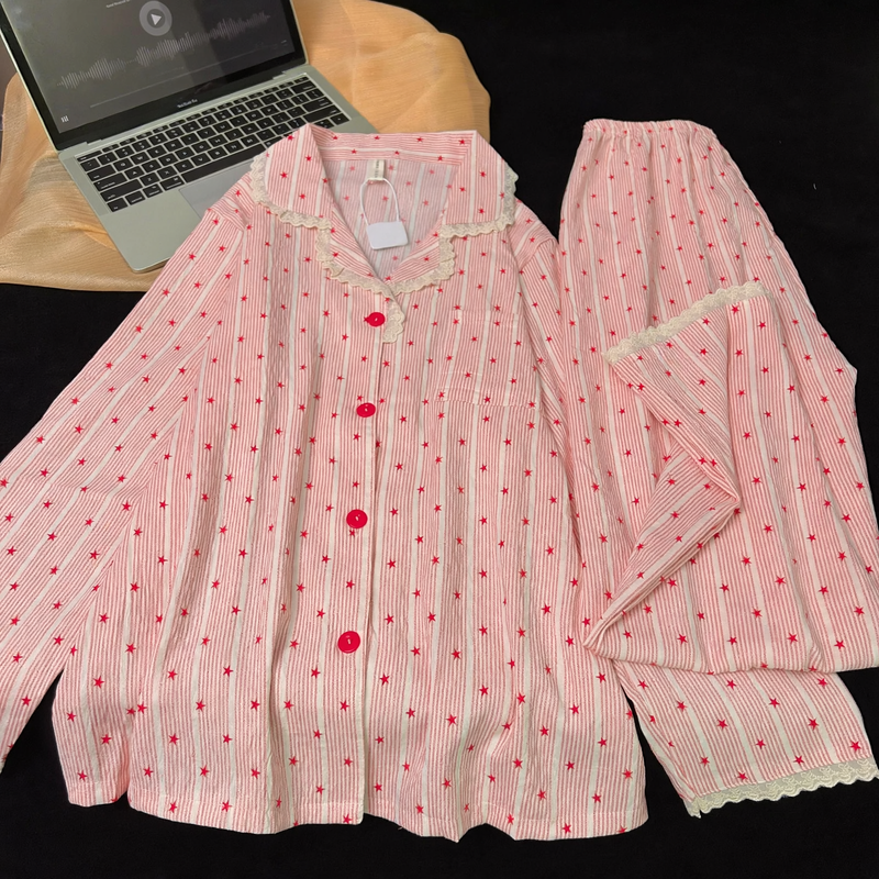 Women's Pajama Set, Cotton, Leopard Print, Lapel Collar