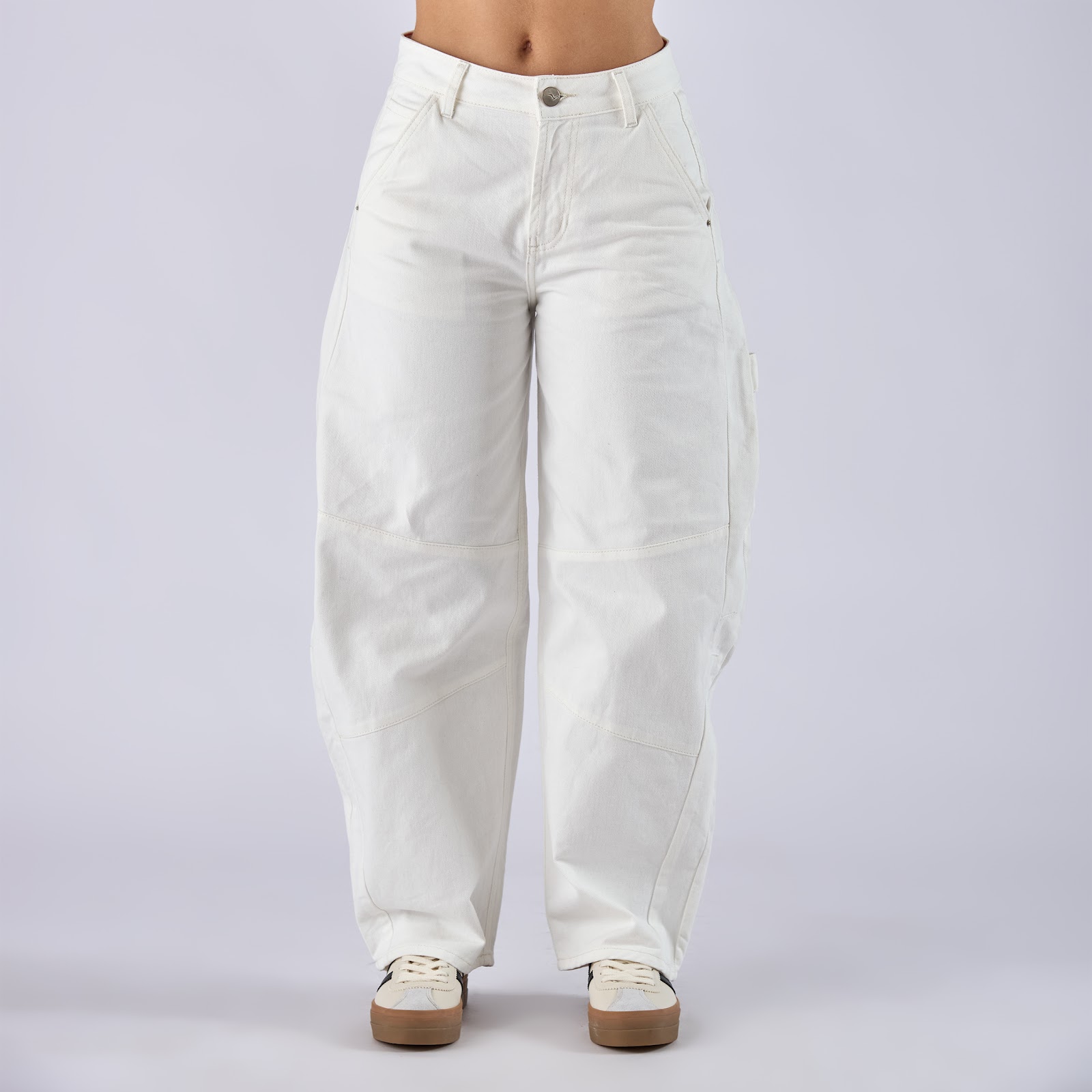 Jean barrel rígido tiro medio en denim, color ivory - Vista 4