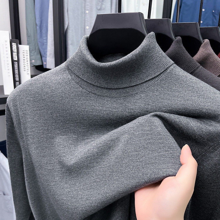Men's sweater made from silk and sheep wool, standing collar