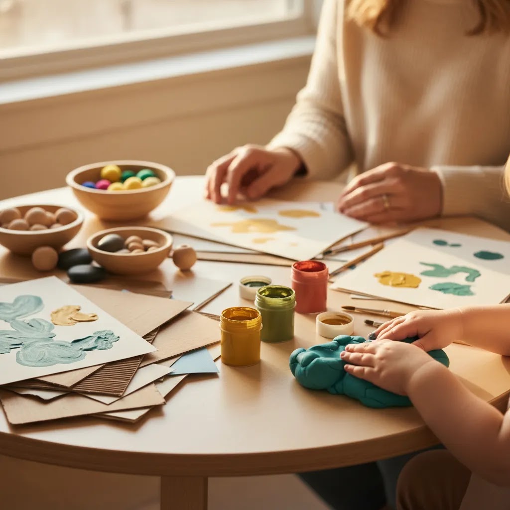 Art therapy benefits for children through play, sensory materials, and emotional regulation in a supportive setting