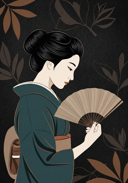 Serene Japanese Woman with Fan