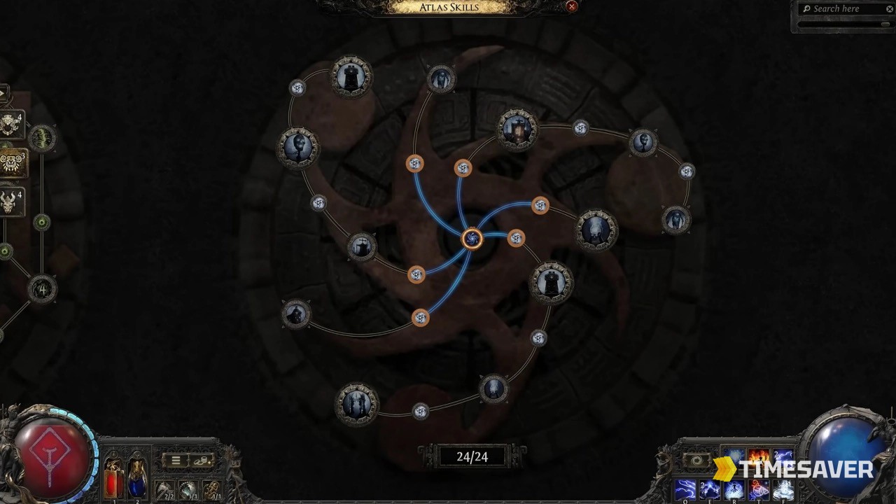 PoE2 new 24-node Runes of Aldur Expedition Atlas skill tree fully allocated in patch 0.5.4