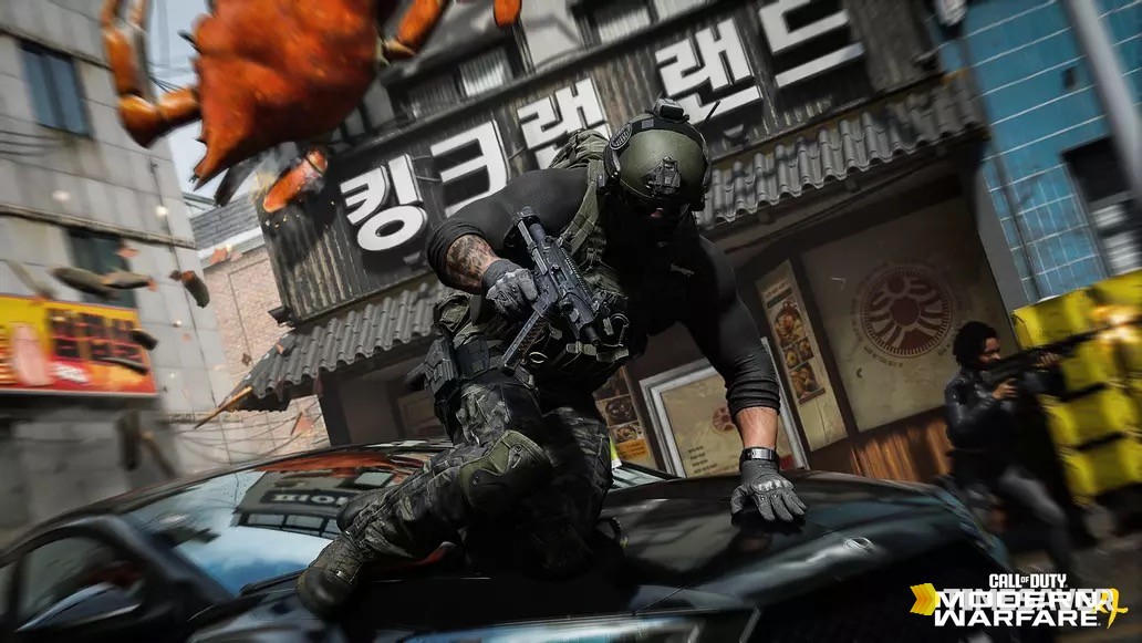 Modern Warfare 4 multiplayer map gameplay in a Korean urban environment