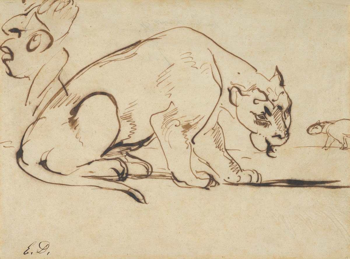 A Lioness and a Caricature of Ingres 1850s