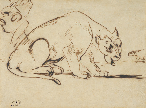 A Lioness and a Caricature of Ingres 1850s