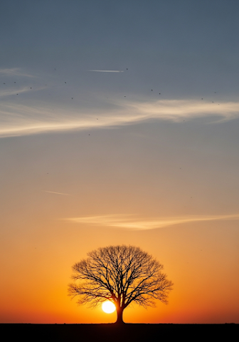 Minimalist Tree Silhouette at Sunset