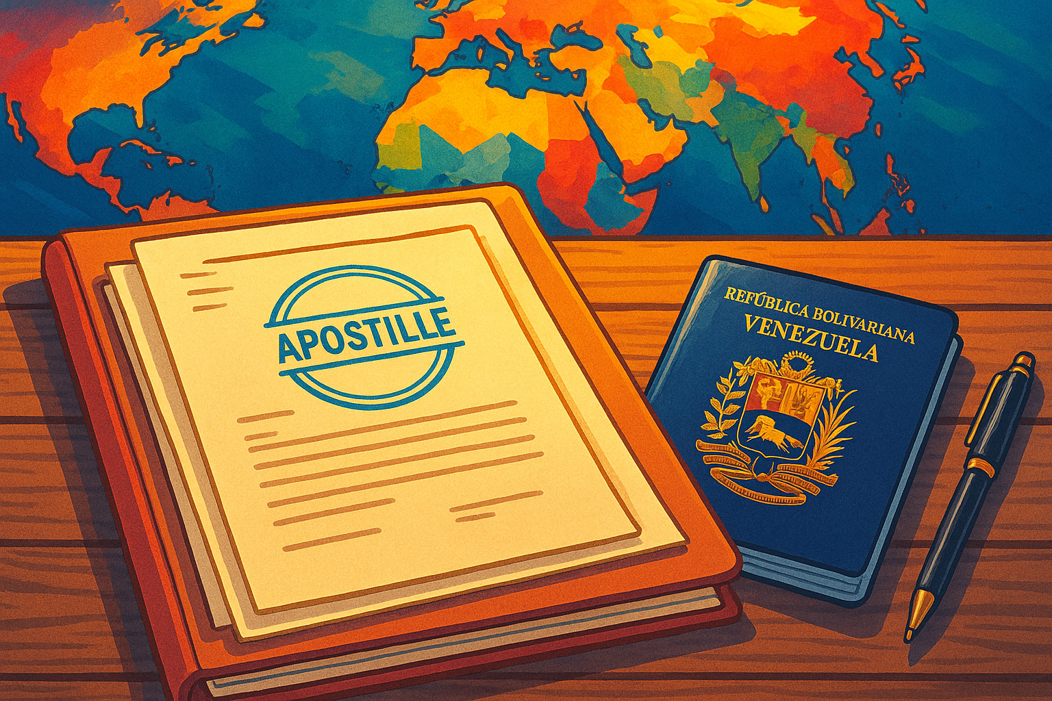 Carpeta con documentos y pasaporte: requisitos de apostilla en el exterior