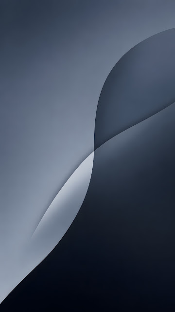 Smooth blue-grey curved layers overlap across a dark gradient background in a minimal vertical composition.