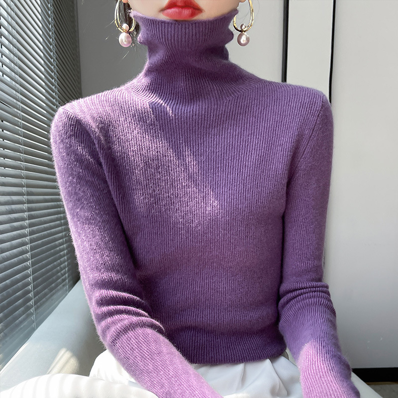 Women's knit sweater with stand-up collar, fitted