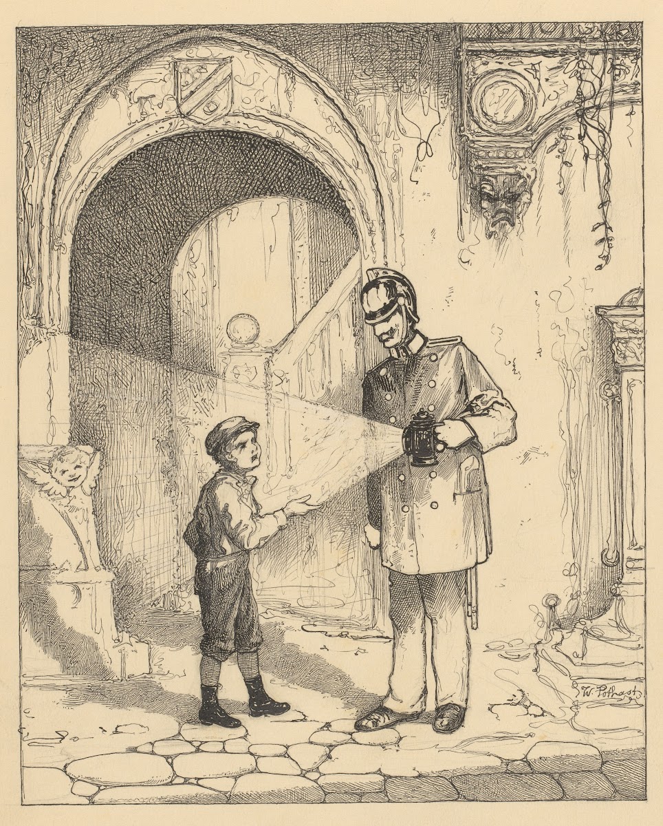 Jongen en politieman op een straat 1887   1916