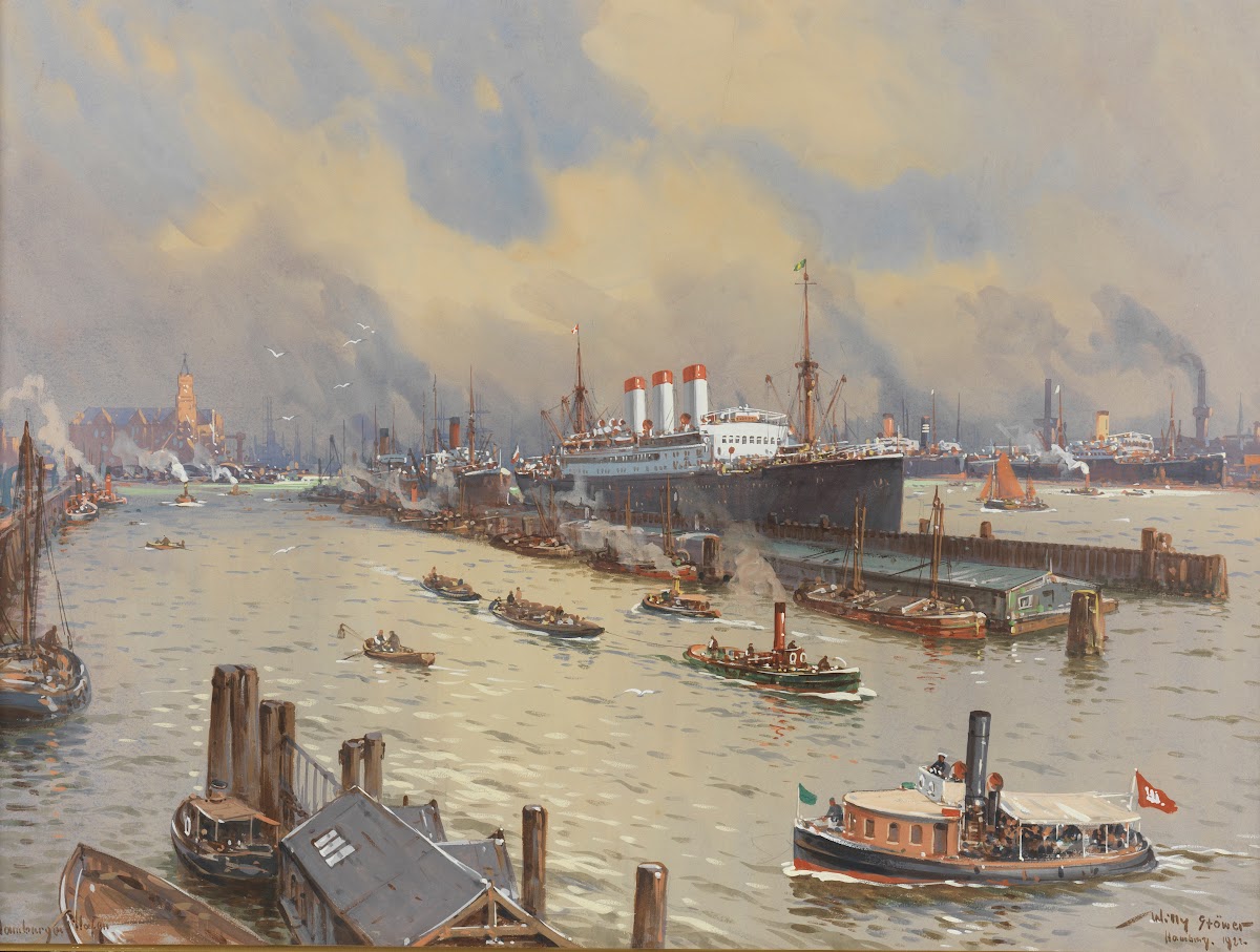 Hamburger Hafen mit der Cap Polonio und der Kehrwiederspitze 1929