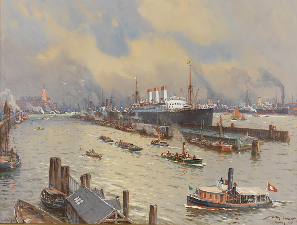 Hamburger Hafen mit der Cap Polonio und der Kehrwiederspitze 1929
