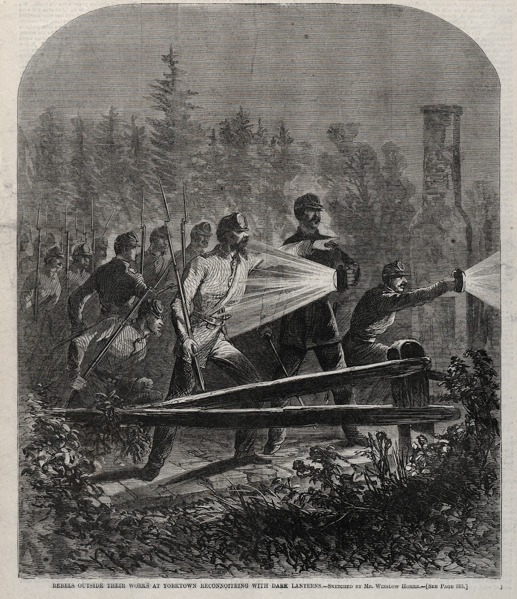 Rebels Outside Their Works at Yorktown Reconnoitering with Dark Lanterns 1862
