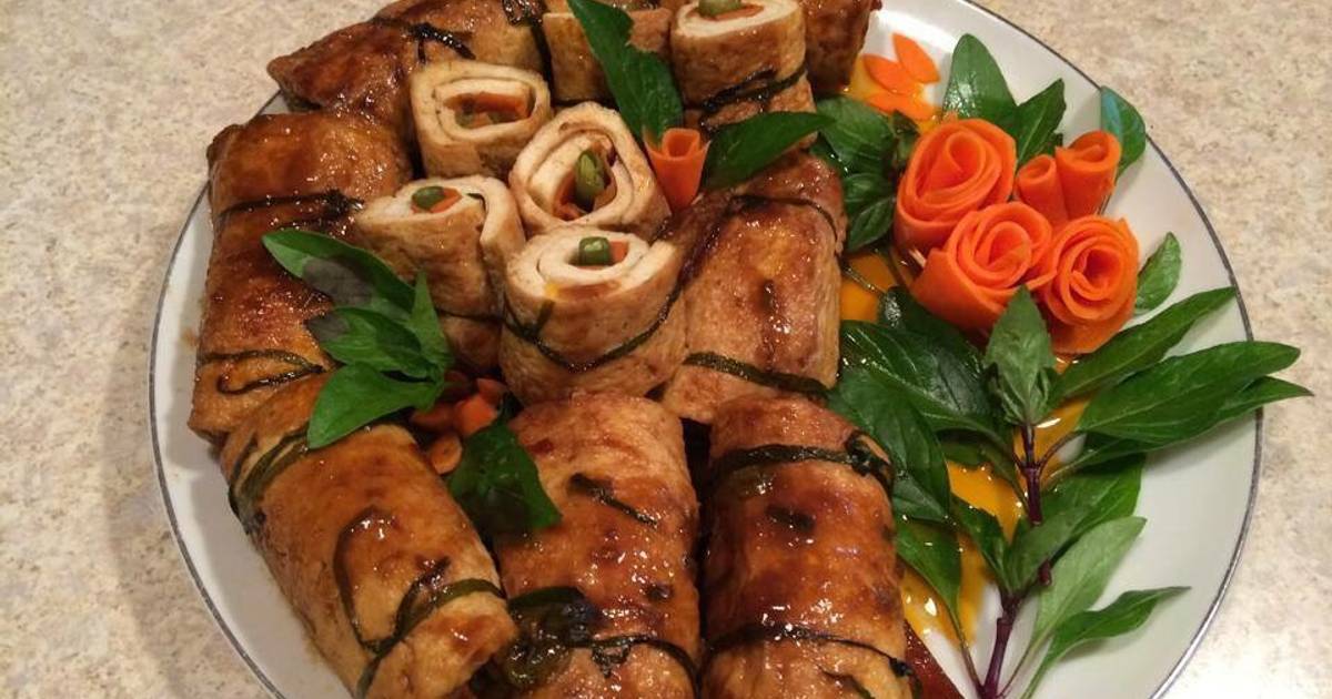 Đậu hũ cuộn nấm kim châm rau củ chay !