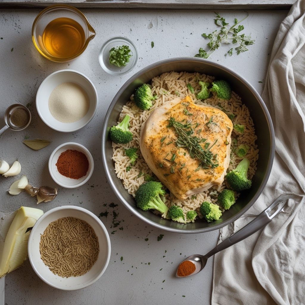 Ingredients for One Pan Chicken Broccoli Rice Casserole - Easy Homemade Comfort Meal
