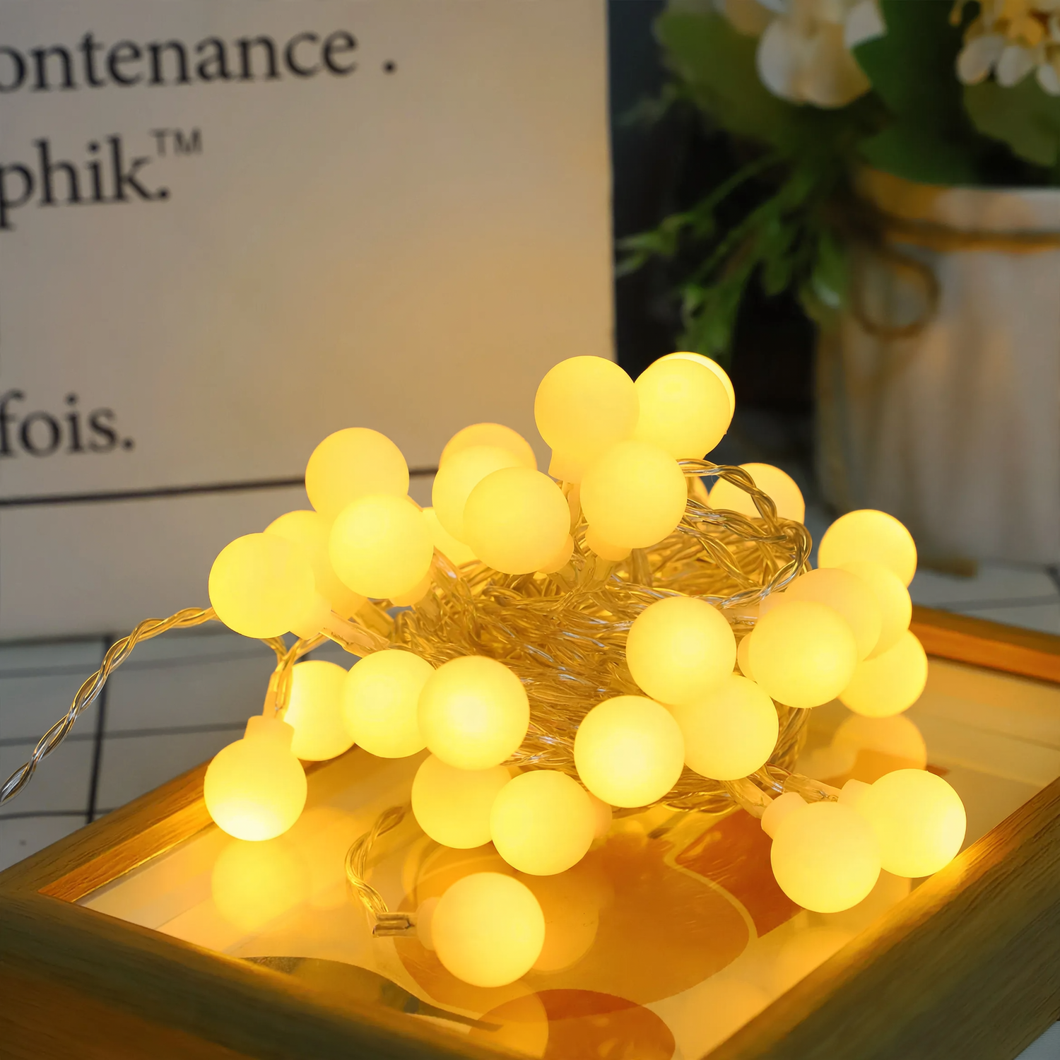 LED light string with small balls, USB rechargeable